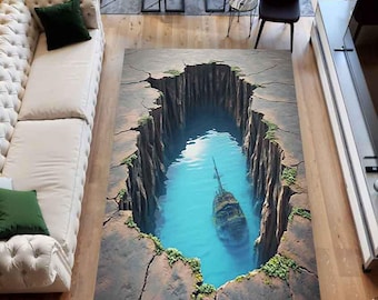3D Rug, Custom Rug, Illusion Rug, 3D Huge Crack in Living Room Rug, Popular Rug, 3D Design Rug, 3D Area Rug, Non Slip Rug, Housewarming Gift