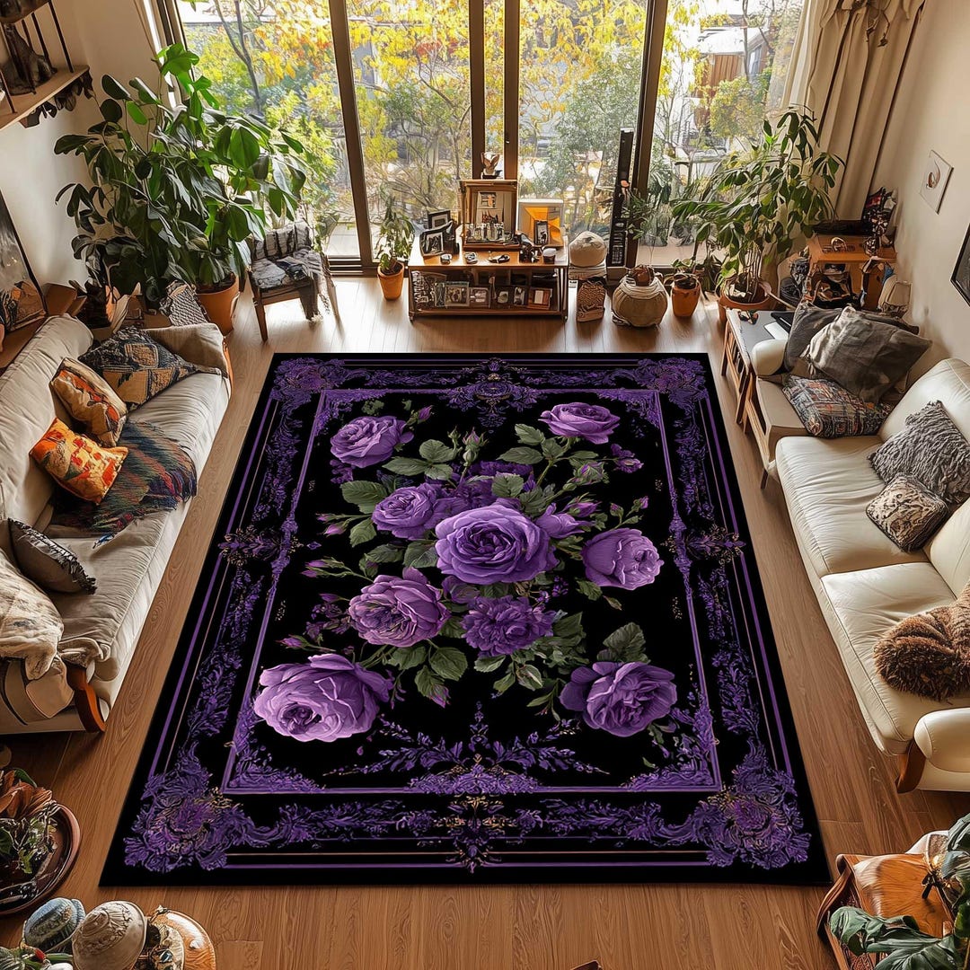 Gothic Rose Area Rug, Dark Purple Floral, Goth Decor - Etsy