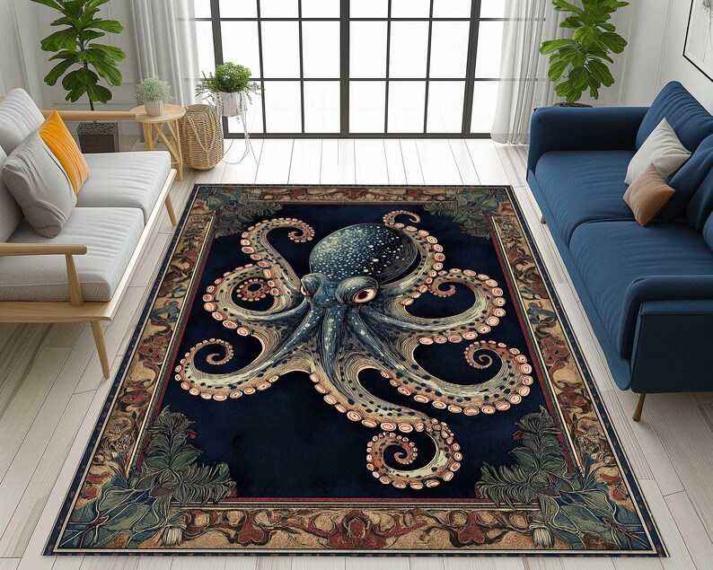 Colorful Octopus Area Rug Maximalist Decor Persian Border Living Room ...