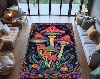 Alfombra botánica de setas / Decoración psicodélica estilo cottagecore