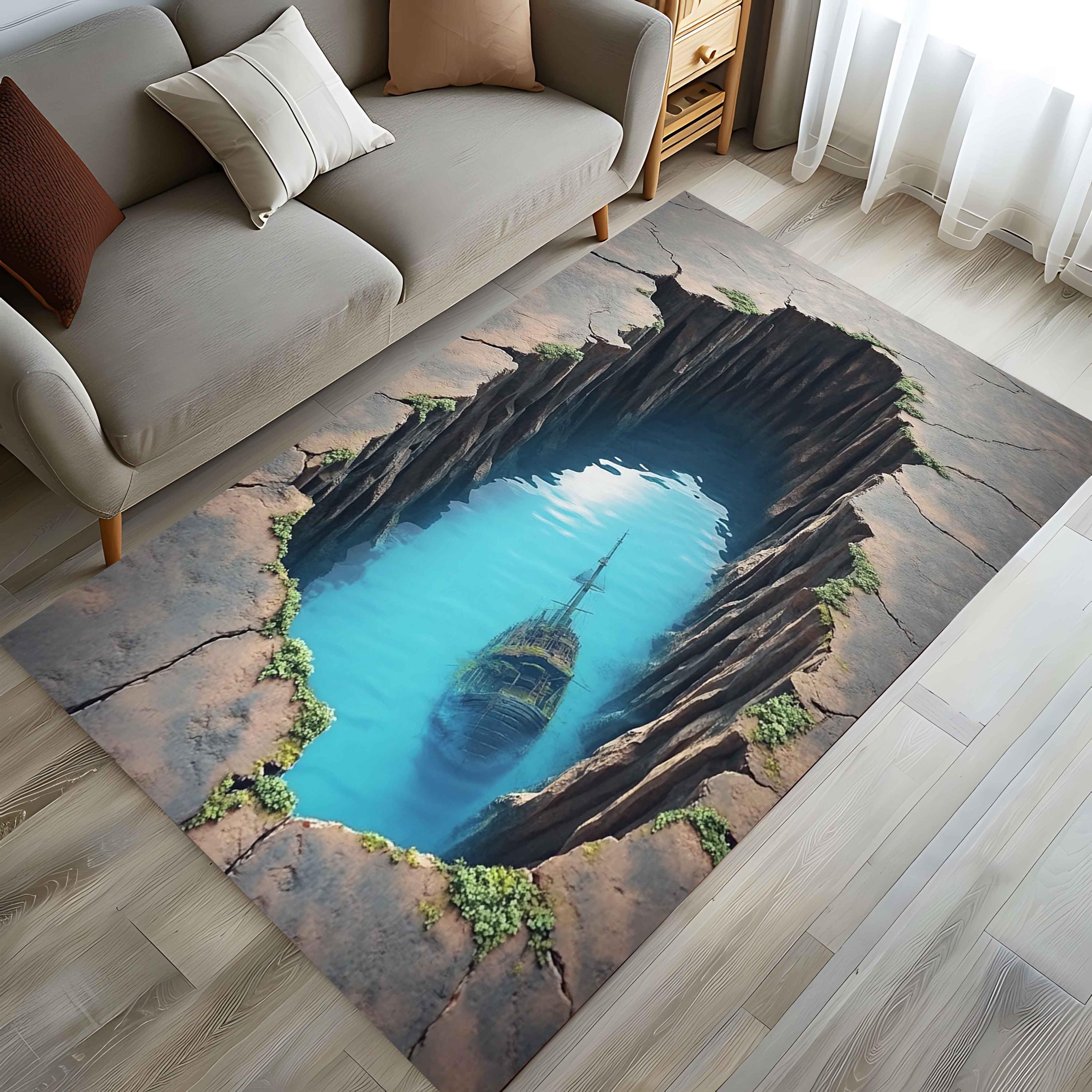 Three Dimension Design Rugs 3D Rug, Custom Rug, Illusion Rug, 3D Huge Crack in Living Room Rug ...