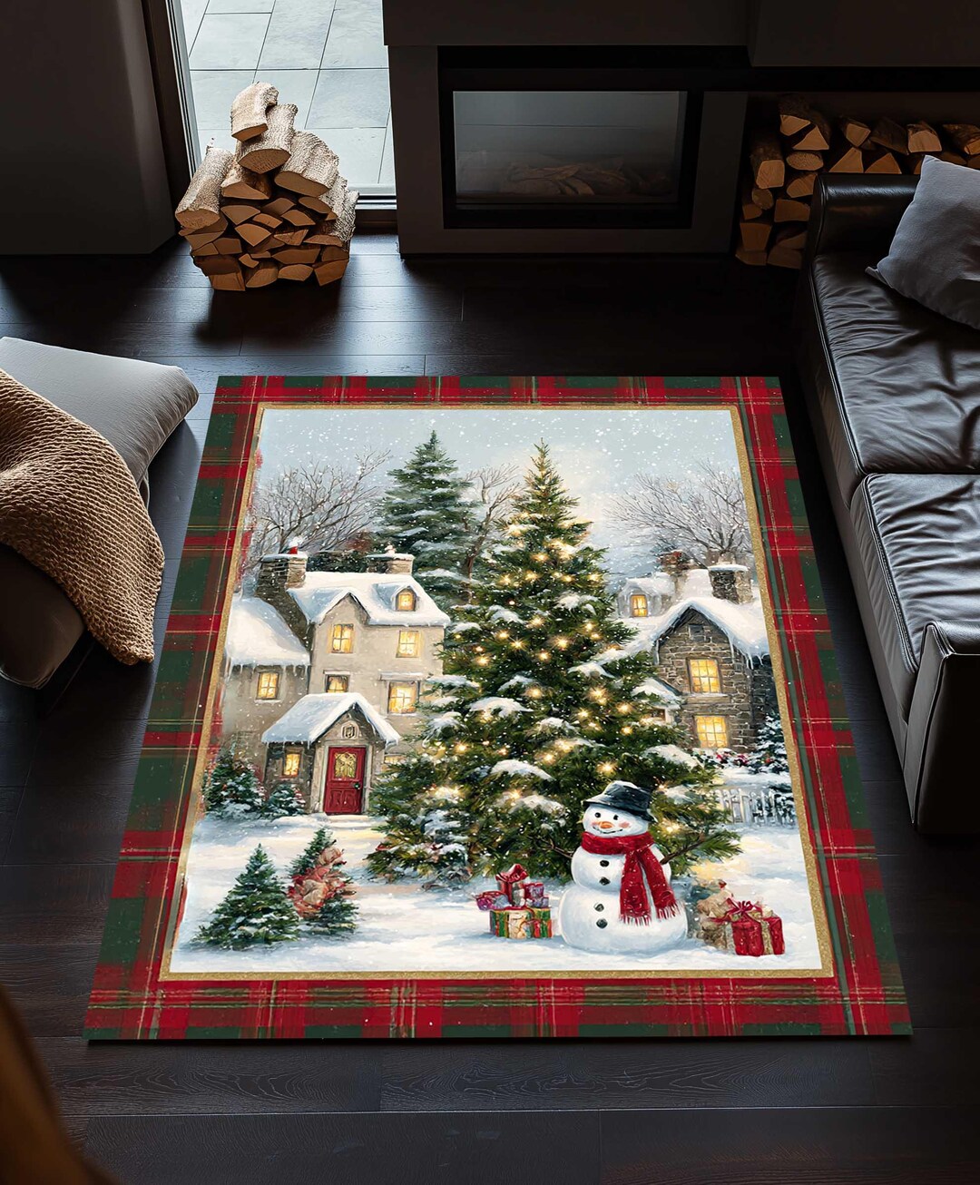 Festive Snowman Christmas Rug: Holiday Cardinal Carpet, Winter Snow ...