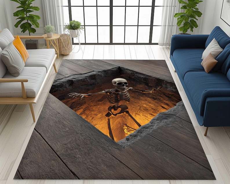 Skeleton Abyss Rug Skeleton Stairwell Rug: 3D Illusion Gothic Halloween Decor - Etsy