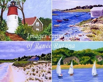 ACEO PRINT SET of 4 Original Cape Cod Nauset, Eastham, Martha's Vineyard, Chatham, Sandy Neck, Boats and Beach Paintings