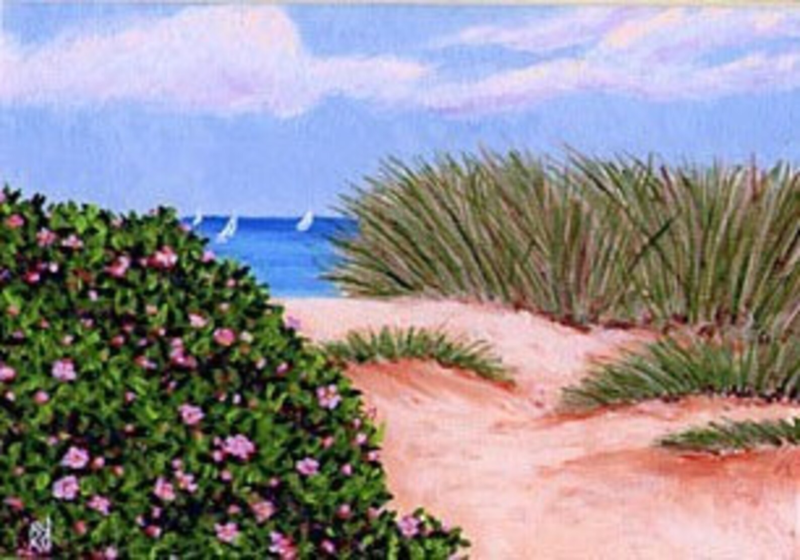 ACEO Print of Cape Cod Dune & Beach Roses Painting | Etsy