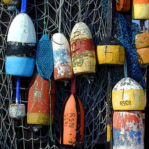 ROCKPORT Lobster Buoys T-Wharf Cape Ann. 8x10&quot; Matted Print