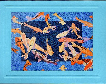 KOI FISH Fine Art Greeting Card, Orange & Blue, Nautical