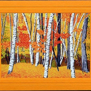 Fine Art wenskaart, VERMONT BERKEN bomen herfst, geel, rood en oranje Seizoensgebonden, leeg.