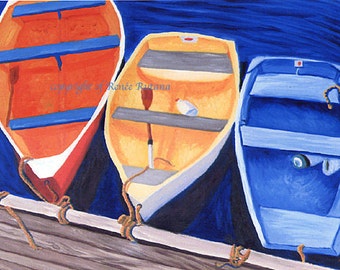 CAPE Cod Orange, Red, Blue, Yellow Rowboats 8x10" Matted Print