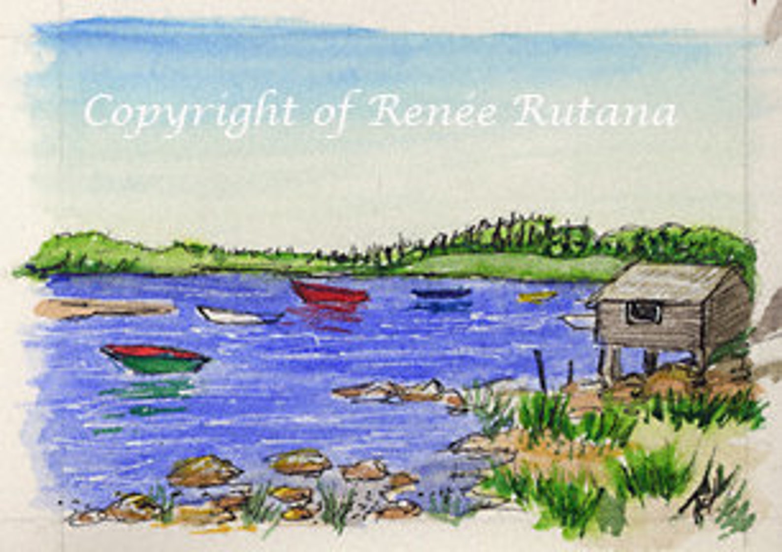 ACEO Original Watercolor & Ink Painting, Martha's Vineyard, Cape Cod