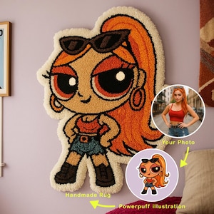 Custom powerpuff Tufted Rug | Handmade | Personalized Character | Bedroom Decor | Best Unique Gift | Gift for her | Wall Art | Birthday Gift