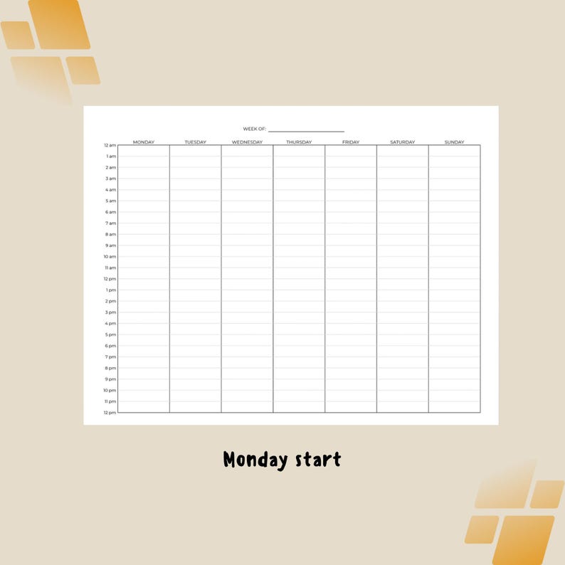 Printable Weekly Time Blocking Planner Monday or Sunday Start 24 Hour ...