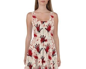 Caught Red Handed - Skater Dress - Blood Dripping Splattered Brutal Horror Gothic Metal Evil Halloween Outfit