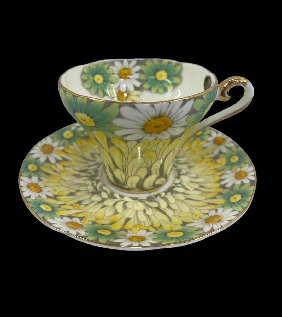 Exquisite Aynsley Daisy Coffee Tea Cup and Saucer Set Fine Bone China