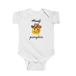 Silly cute Western Halloween pumpkin baby onesie,
