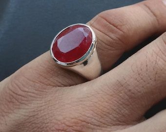 Anillo de granate para hombre, plata de ley 925, joyería hecha a mano, todos los tamaños