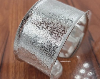 Solid 925 Sterling Silver Wide Cuff Women's Bangle Handmade Jewelry