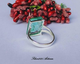Aquamarine Solid 925 Sterling Silver Ring Handmade Jewelry Ring All Size