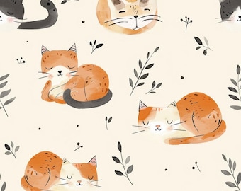 Sömlöst digitalt söt kattmönster för tyger och hantverk