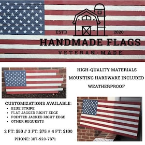 Rustic Wooden American Flag – Handcrafted Patriotic Wall Art Veteran made (2ft–4ft)
