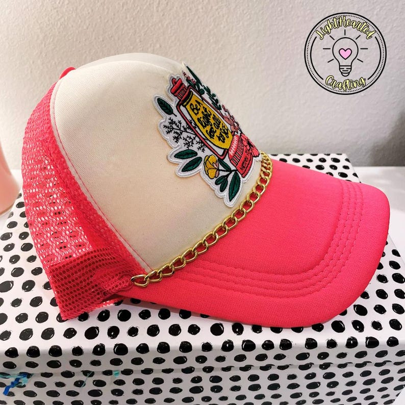 Pretty Girl Decorated Truckers Hat in Pink & White main image 0