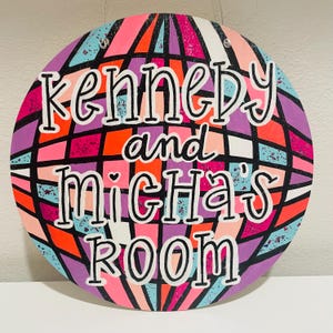 Disco Ball Door Hanger, retro decor, disco ball decor, hand-painted, classroom door hanger, kid&#39;s bedroom door hanger, dorm door hanger