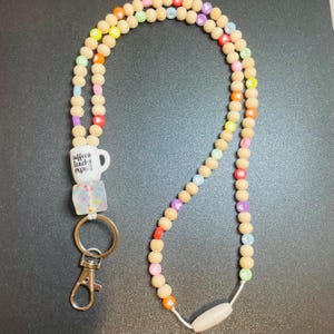 Colorful Coffee Confetti Lanyard, beaded lanyard, wood beaded lanyard, teacher lanyard, teacher gift, colorful lanyard, cute teacher lanyard