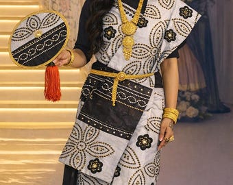 Conjunto Shaash blanco y negro con piedras doradas