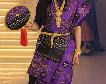 Conjunto de Shaash morado con piedras doradas