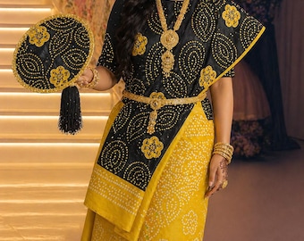 Conjunto Shaash amarillo con piedras doradas