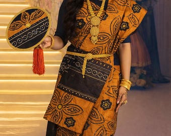 Conjunto de Shaash naranja con piedras doradas