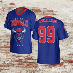 Camiseta de fútbol personalizada con nombre y número, camiseta del equipo estilo Buffalo, regalo personalizado para el día del partido, camiseta para aficionados al deporte, camiseta de Buffalo