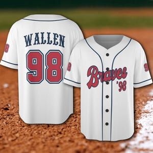 Personalized Baseball Jersey, Custom Braves 98 Team Shirt with Name & Number, Vintage Sports Fan Gift, Game Day Outfit for Men And Women