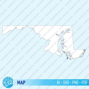 Maryland State Map hochwertiger detaillierter Umrissvektor einfach | ai svg png pdf