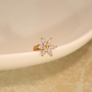 16G G23 Titan Guld Sex CZ Blomma Labret Örhänge Invändigt Gängad Läpppiercing Smycken Monroe Medusa Philtrum Kroppspiercing Smycken