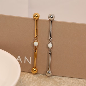 14G Industrial Bar Industrial Piercing Jewelry Industrial Barbell Surgical Steel With Opal Cartilage Earring Body Piercing Jewelry 38mm