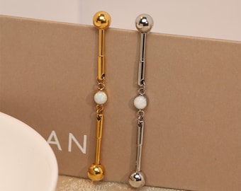 Barra industrial de 14G, joyería para piercing industrial, barra industrial de acero quirúrgico con ópalo, pendiente para cartílago, joyería para piercing corporal de 38 mm.