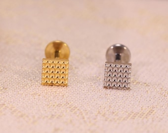 16G 18G Titanium Labret Stud Cartilage Earring Stud Square Shape Internally Threaded Lobe Earring Lip Monroe Helix Tragus Piercing Jewelry