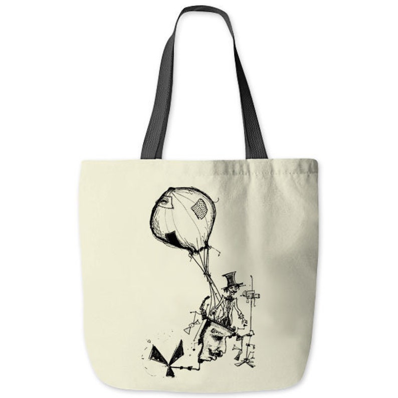 Designers Beach Bag Great Outdoors Grocery Bag Balloon Shopping Bag Inventors Canvas Bag Quirky Girls Bag Flying Machine Tote Bag