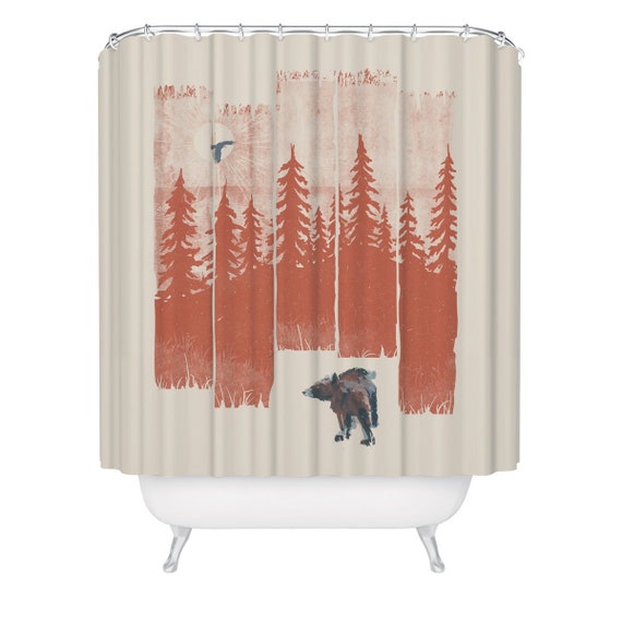 Grizzly Bear Forest Shower Curtain 71 X 74 Peaceful Bathroom Etsy