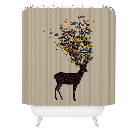 Animal Deers With Fall Woods Waterproof Fabric Bathroom Shower Curtain 71Inches