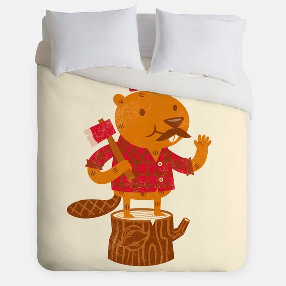 Cheerful Chomper Beaver Duvet Cover Woodchuck Lumberjack Etsy