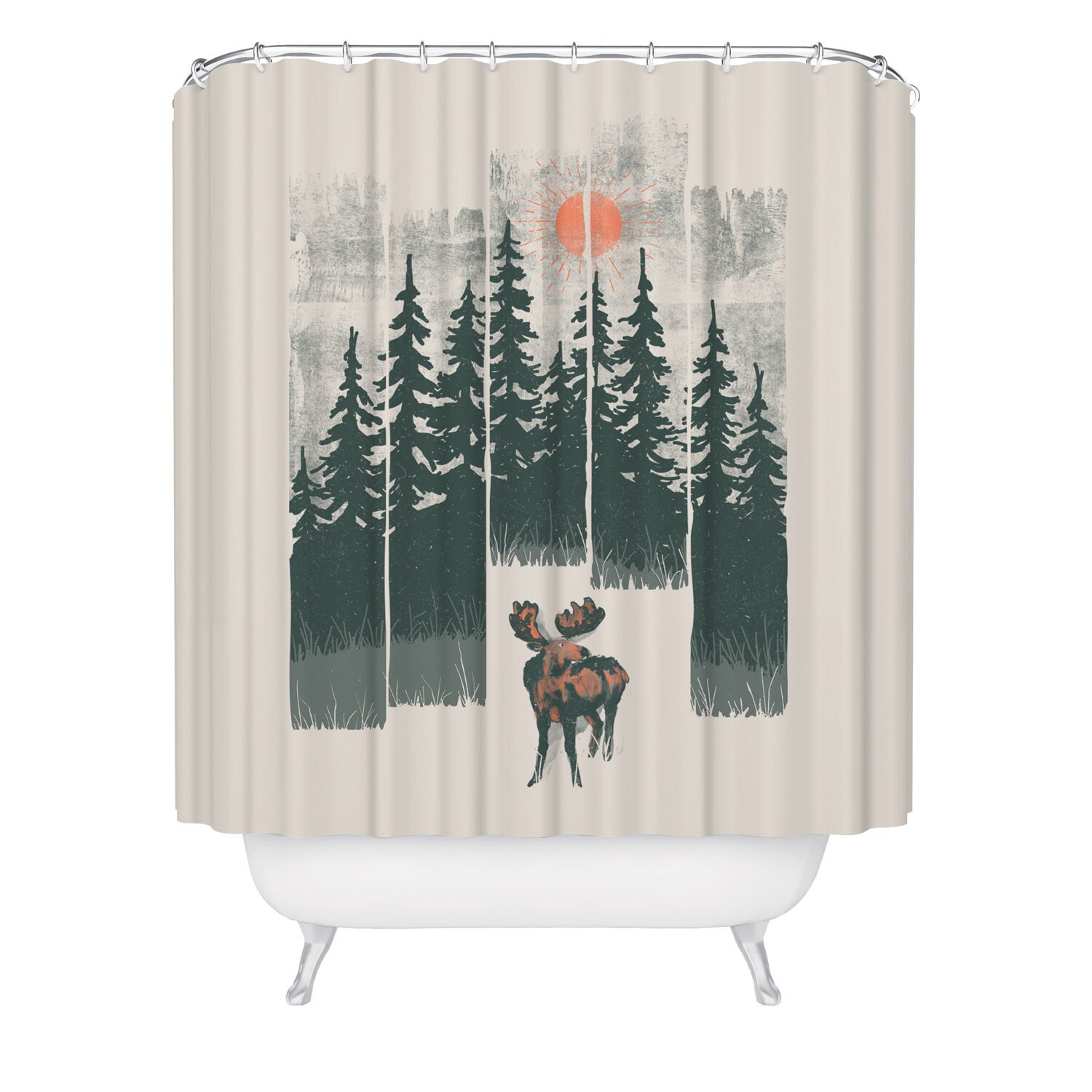 Moose Forest Shower Curtain Elk Bathroom Decor Great Etsy