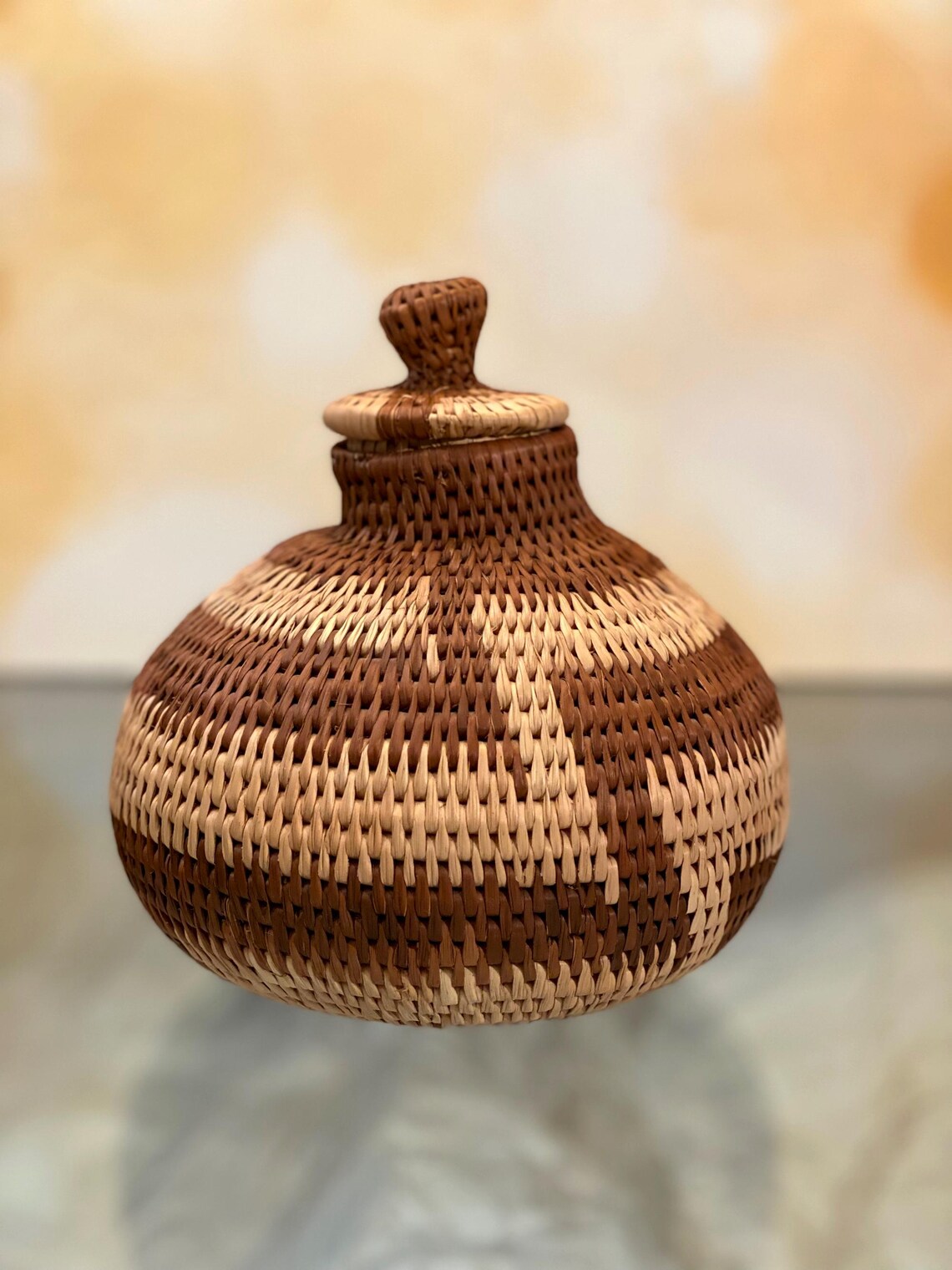 Vintage Round Reed Basket From Botswana - Etsy