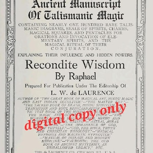 Raphael's Ancient Manuscript of Talismanic Magic (1916) by Dr. L. W. de Laurence | Rare Occult Book | Vintage Esoteric Text | PDF format