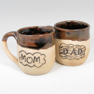 Hand Thrown Stoneware Mugs, Mom and Dad Gift Set, Wheel Thrown Coffee Cups, MSMD1,2
