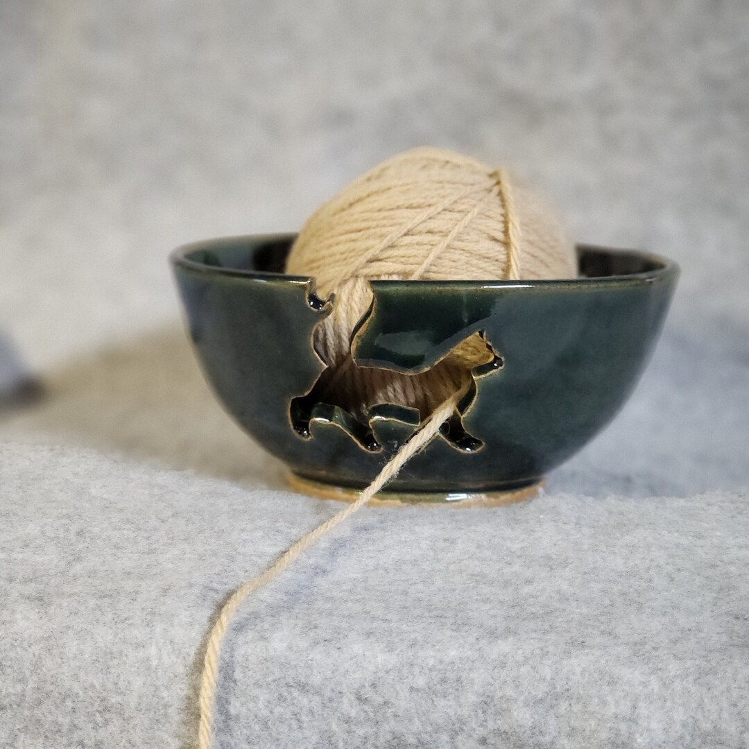 Cat Yarn Bowl Green Yarn Bowl Yarn Keeper Knitting Bowl Etsy
