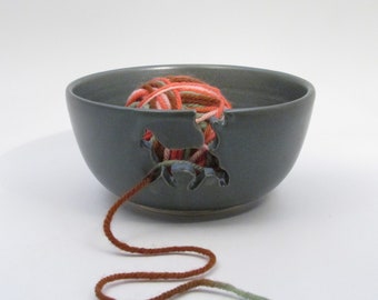 Cat Yarn Bowl,  Teal Yarn Bowl, Yarn Keeper, Knitting Bowl, Wheel Thrown Bowl, Stoneware Yarn Bowl, Yarn Holder, CYB6