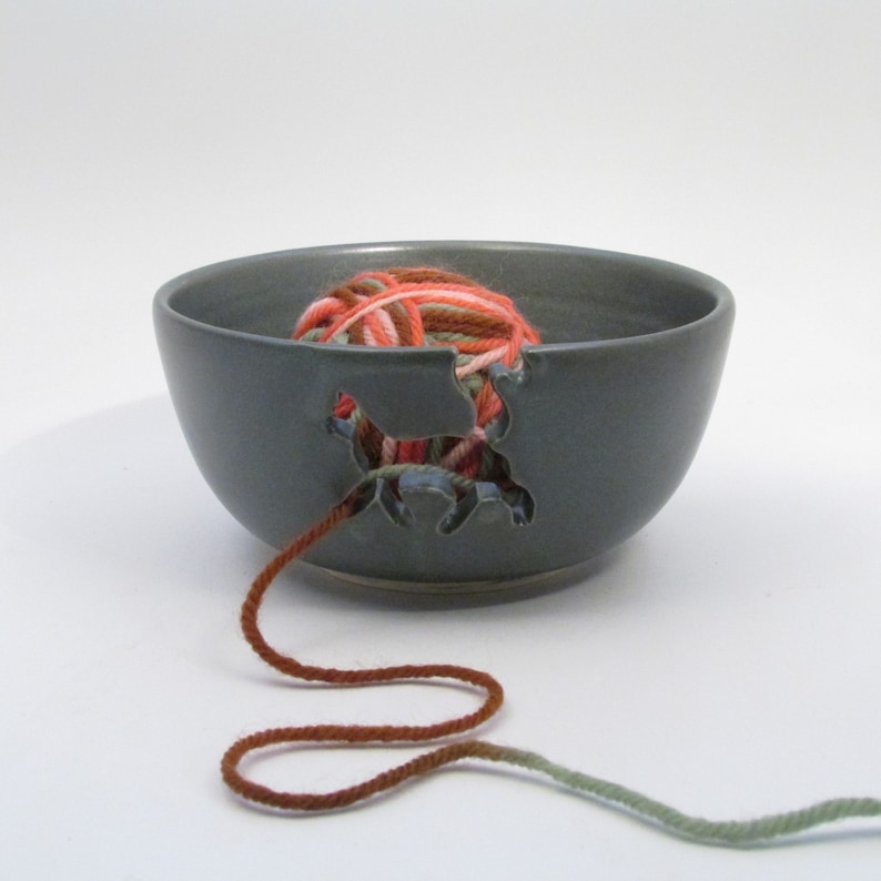 Cat Yarn Bowl, Teal Yarn Bowl, Yarn Keeper, Knitting Bowl, Wheel Thrown Bowl, Stoneware Yarn Bowl, Yarn Holder, CYB6 image 1