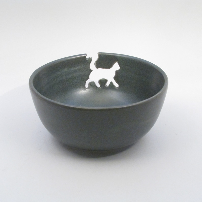 Cat Yarn Bowl, Teal Yarn Bowl, Yarn Keeper, Knitting Bowl, Wheel Thrown Bowl, Stoneware Yarn Bowl, Yarn Holder, CYB6 image 7